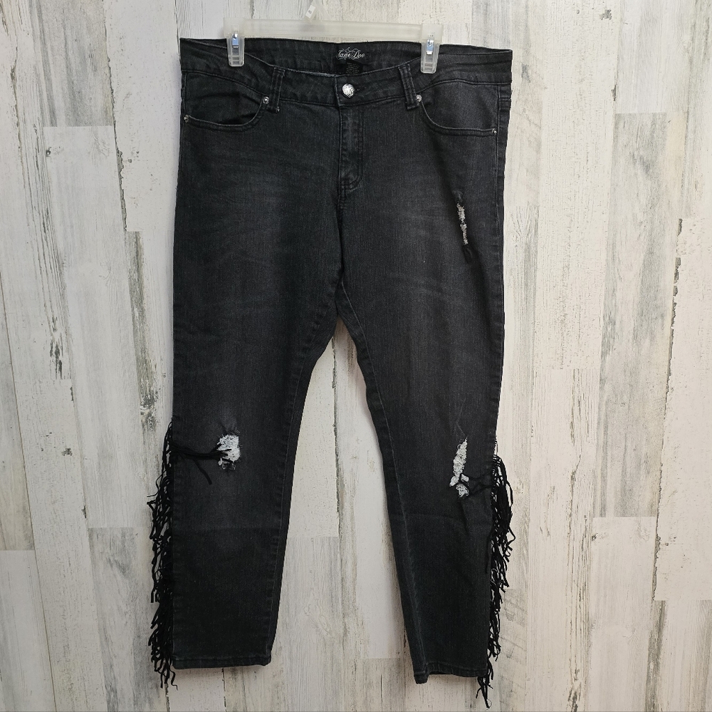 Jane Doe Black Distressed Jeans With Tassles Juniors Size 15